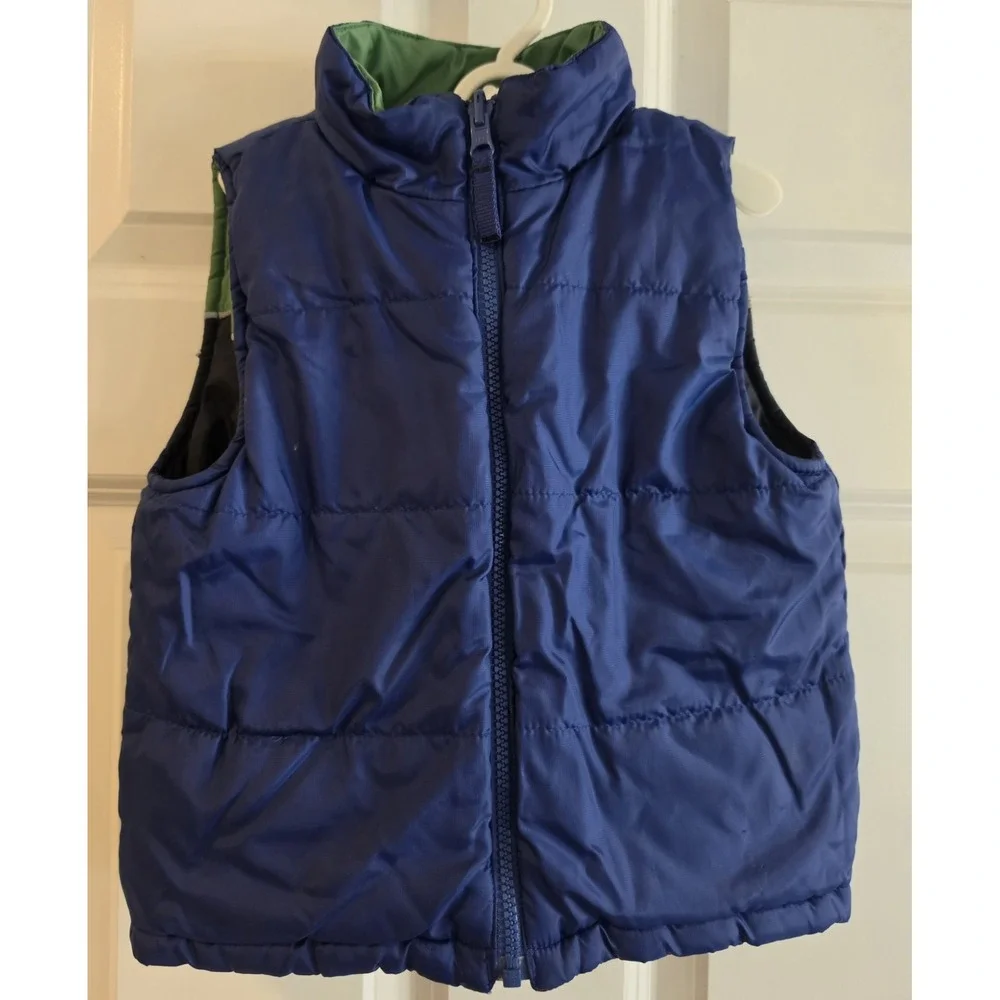 Tommy Hilfiger Boys 3/6T Reversible Puffer Vest Navy Green Colorblock Zip